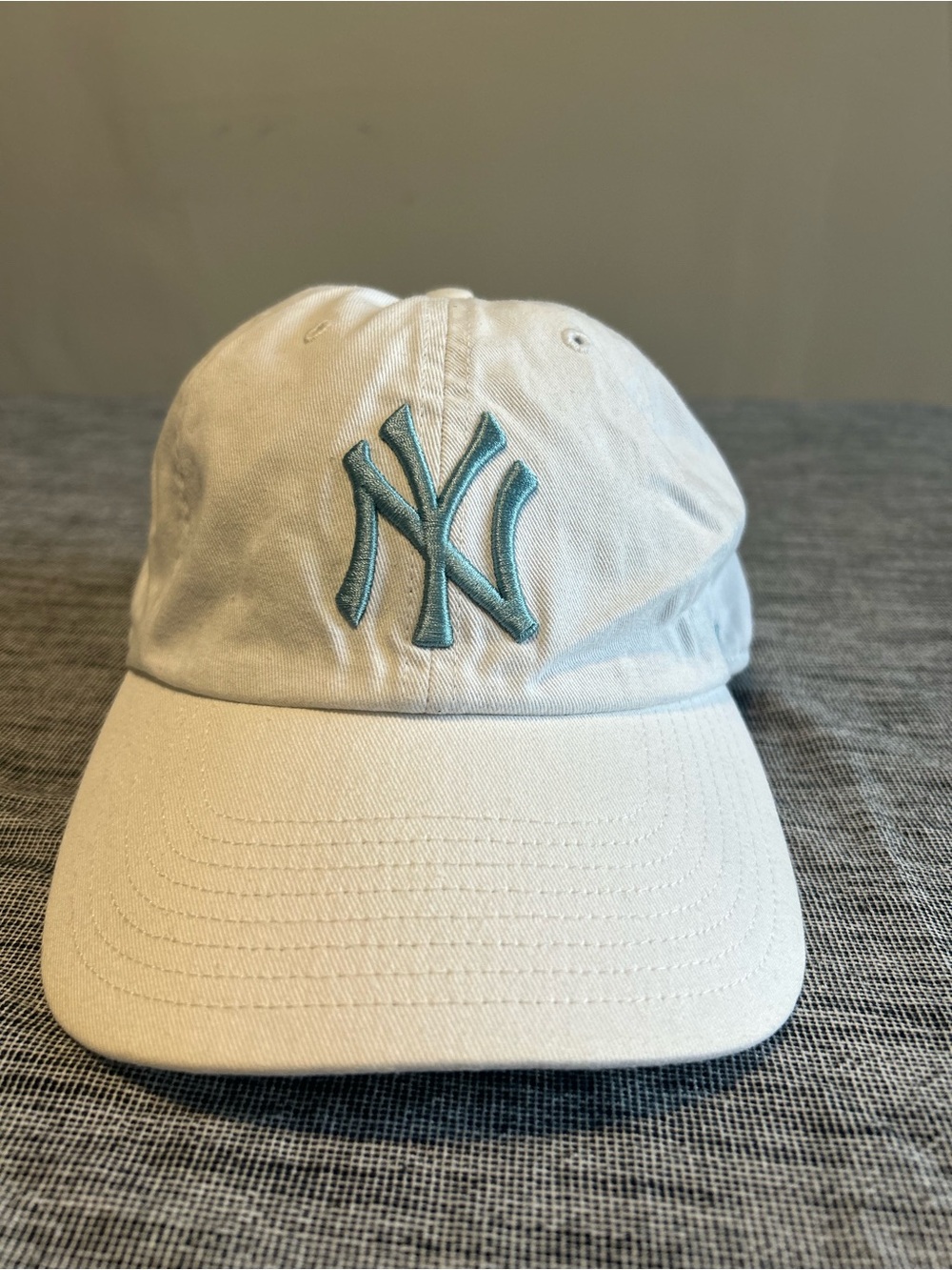 New York Yankees 47 Brand Clean Up Hat Strap Back MLB White With Light Blue NY